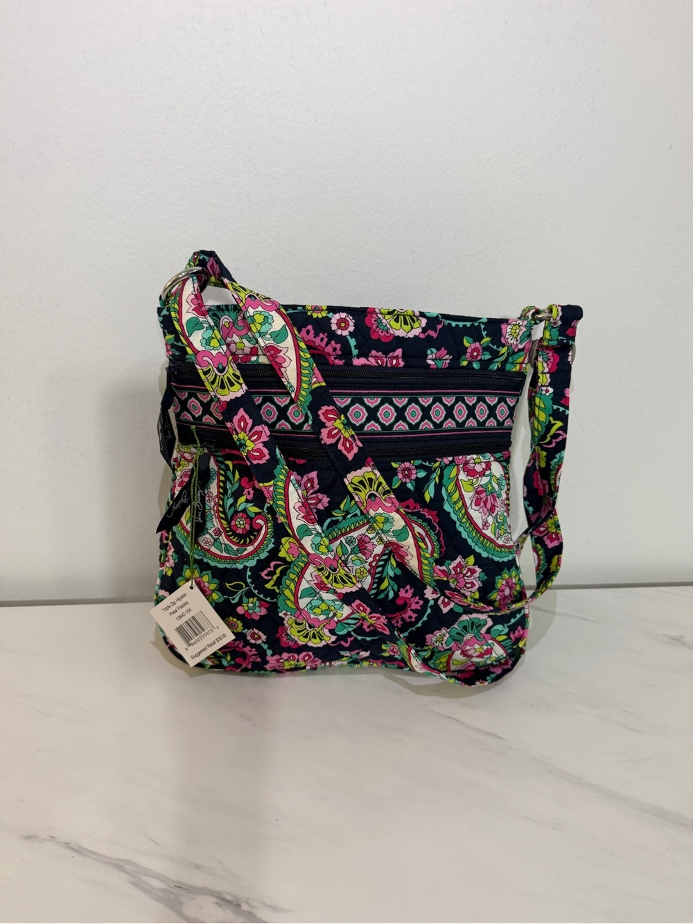 Vera Bradley Navy Paisley Crossbody with Pink & Green Accents